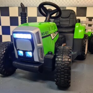 Kindertractor op accu 12 V met aanhanger en afstandsbediening, groen
